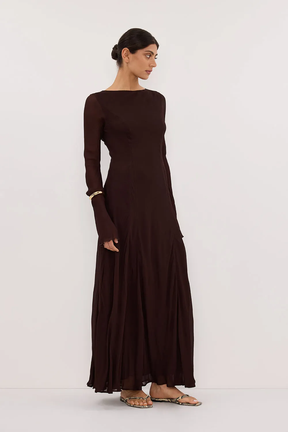 ELODIE DARK CHOC LONG SLEEVE MAXI DRESS sold by Dissh product image thumbnail 3