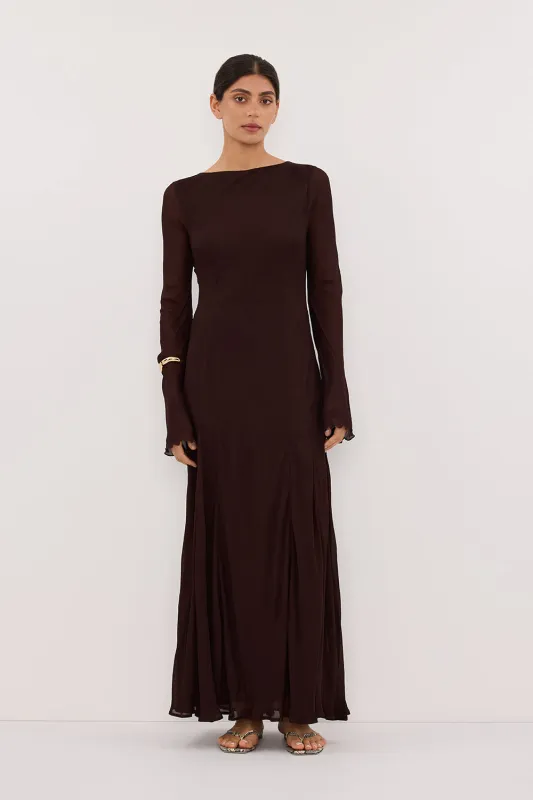 ELODIE DARK CHOC LONG SLEEVE MAXI DRESS - PRE ORDER sold by Dissh