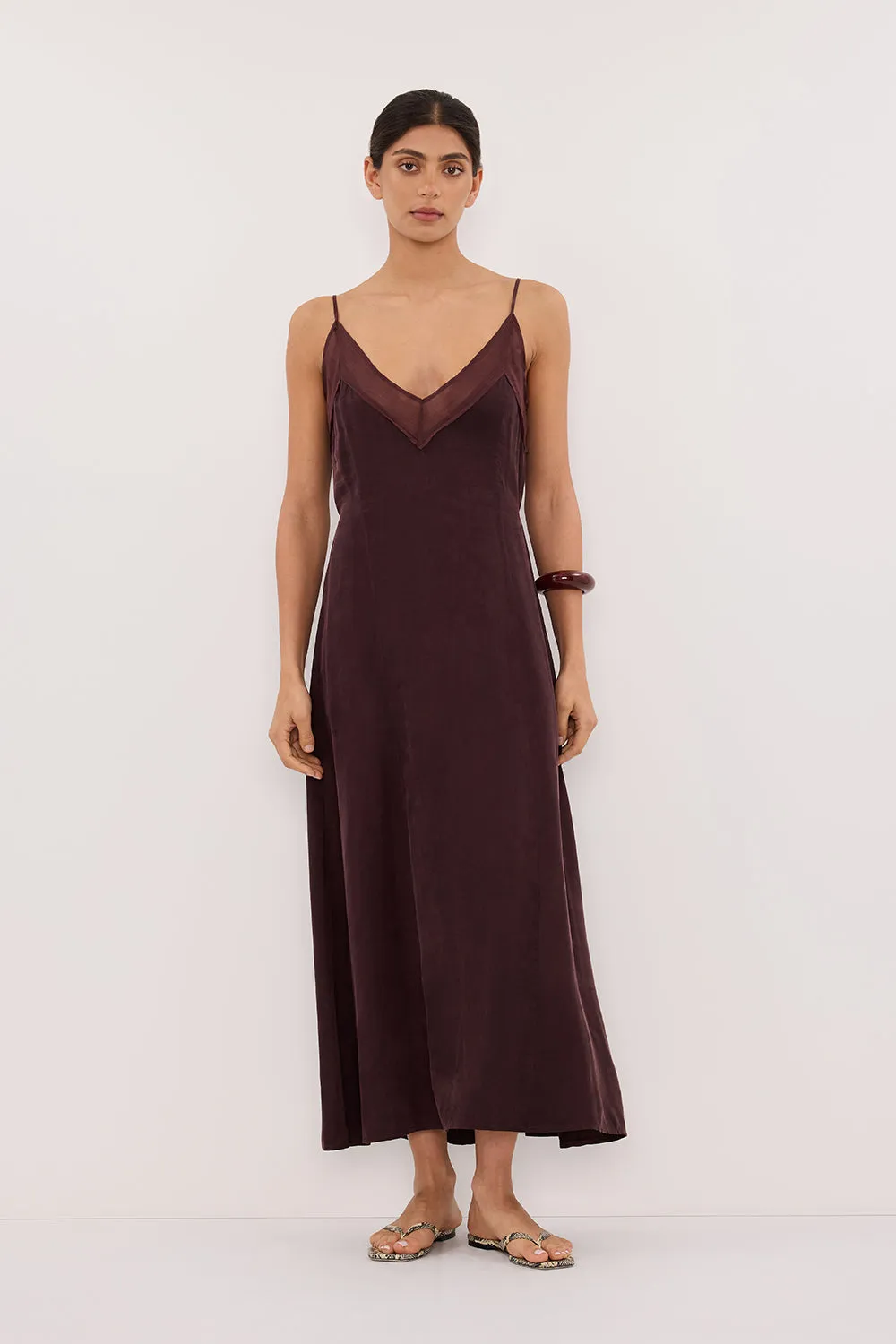 MILLIE WALNUT CUPRO SLEEVELESS MIDI DRESS sold by Dissh