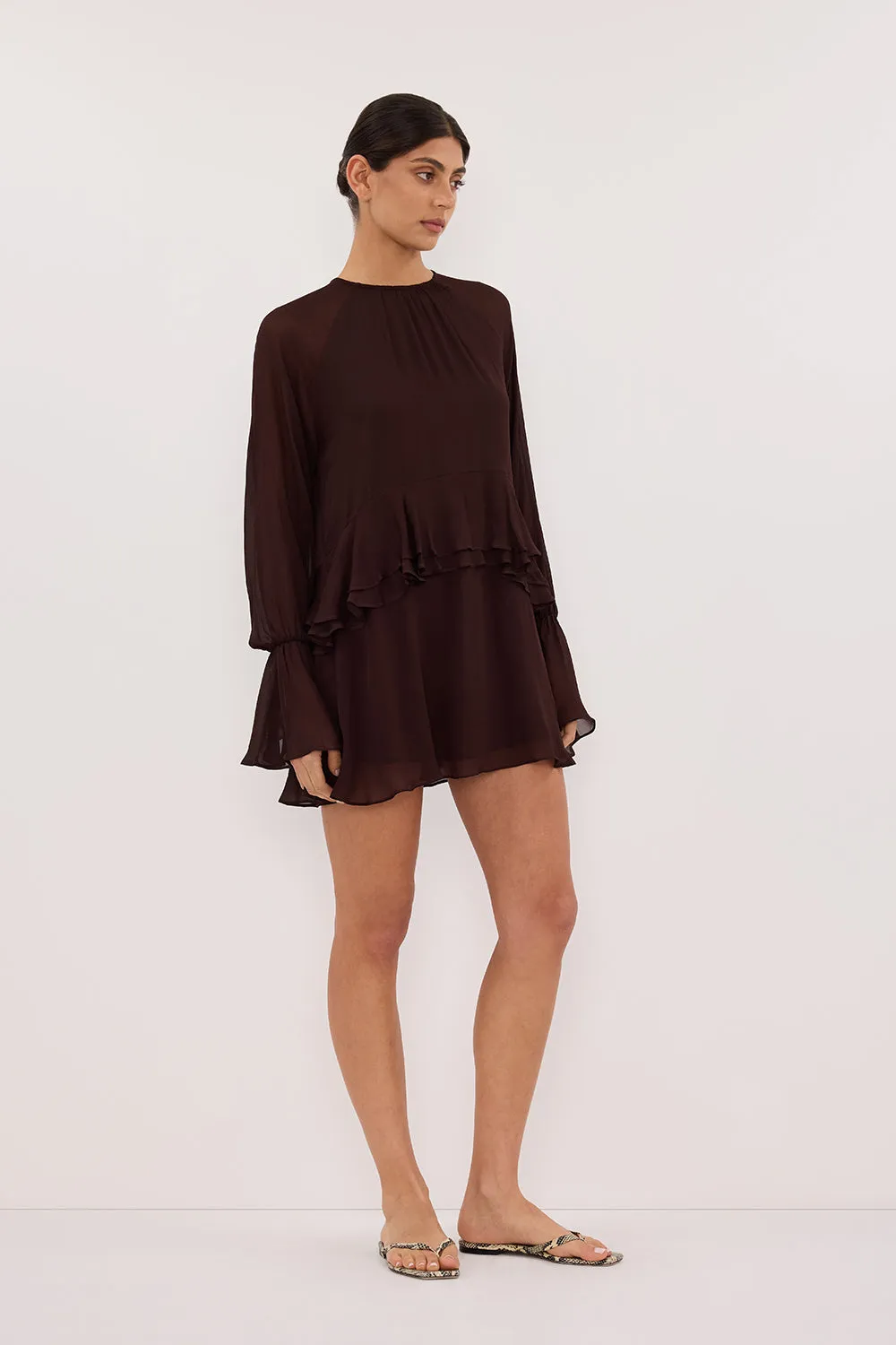 BODHI DARK CHOC LONG SLEEVE MINI DRESS sold by Dissh product image thumbnail 3