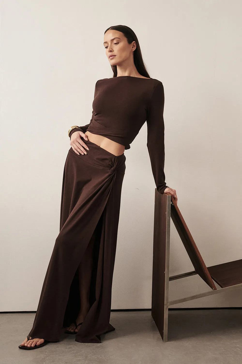 HADLEY CHOC TWIST MIDI SKIRT sold by Dissh
