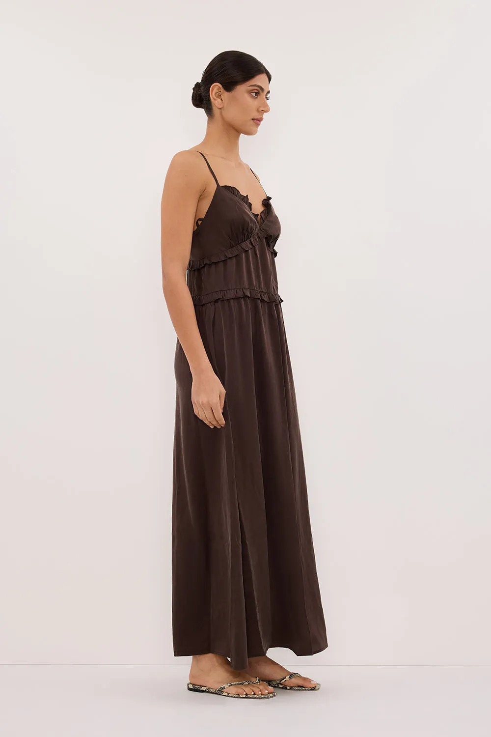 LENA BITTER CHOC SILK SLEEVELESS MAXI DRESS sold by Dissh product image thumbnail 3
