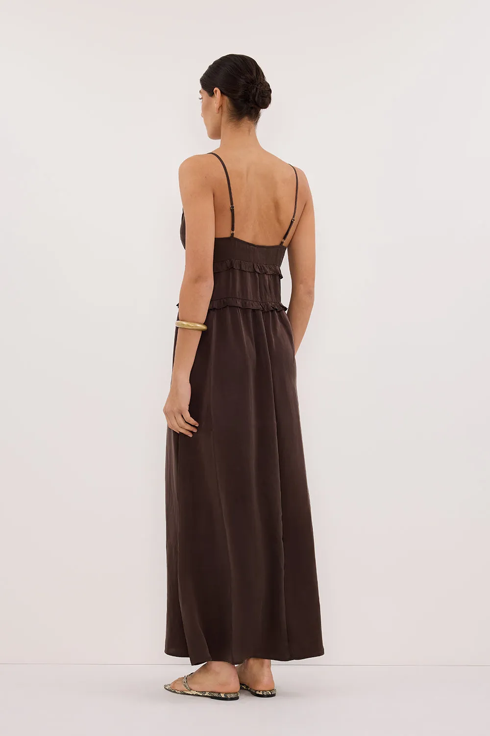 LENA BITTER CHOC SILK SLEEVELESS MAXI DRESS sold by Dissh product image thumbnail 4