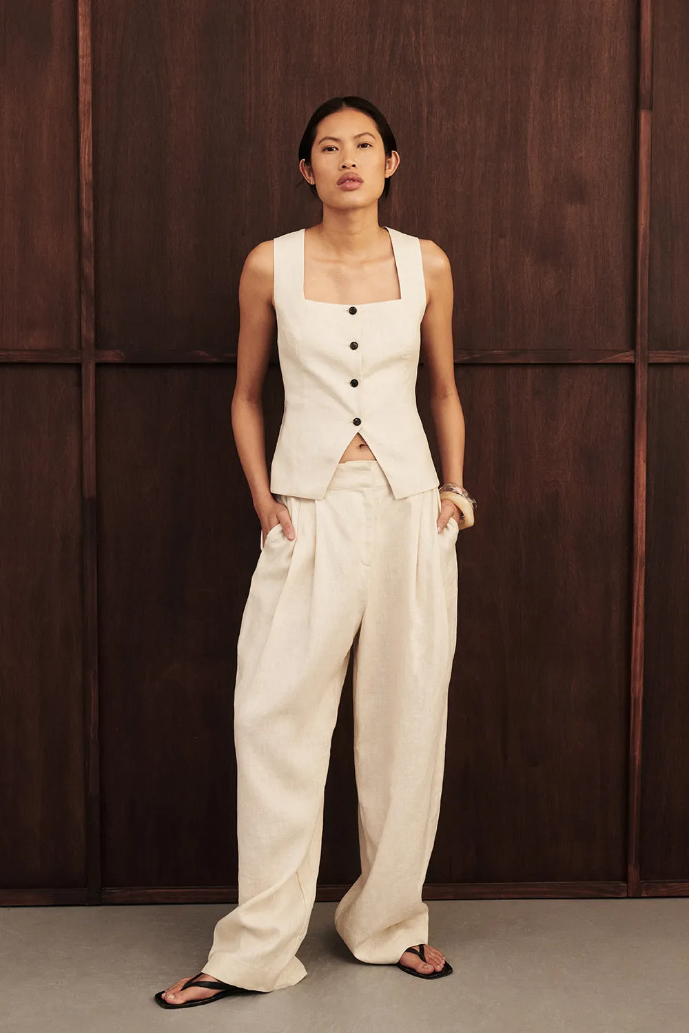 FRAN SANDSTONE LINEN PANT sold by Dissh