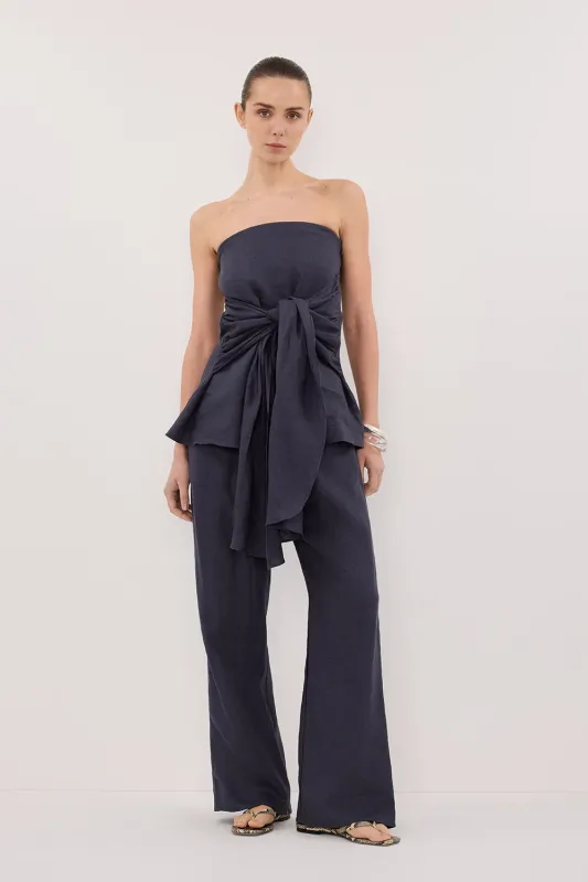 CARLA INDIGO DRAWSTRING LINEN PANT sold by Dissh