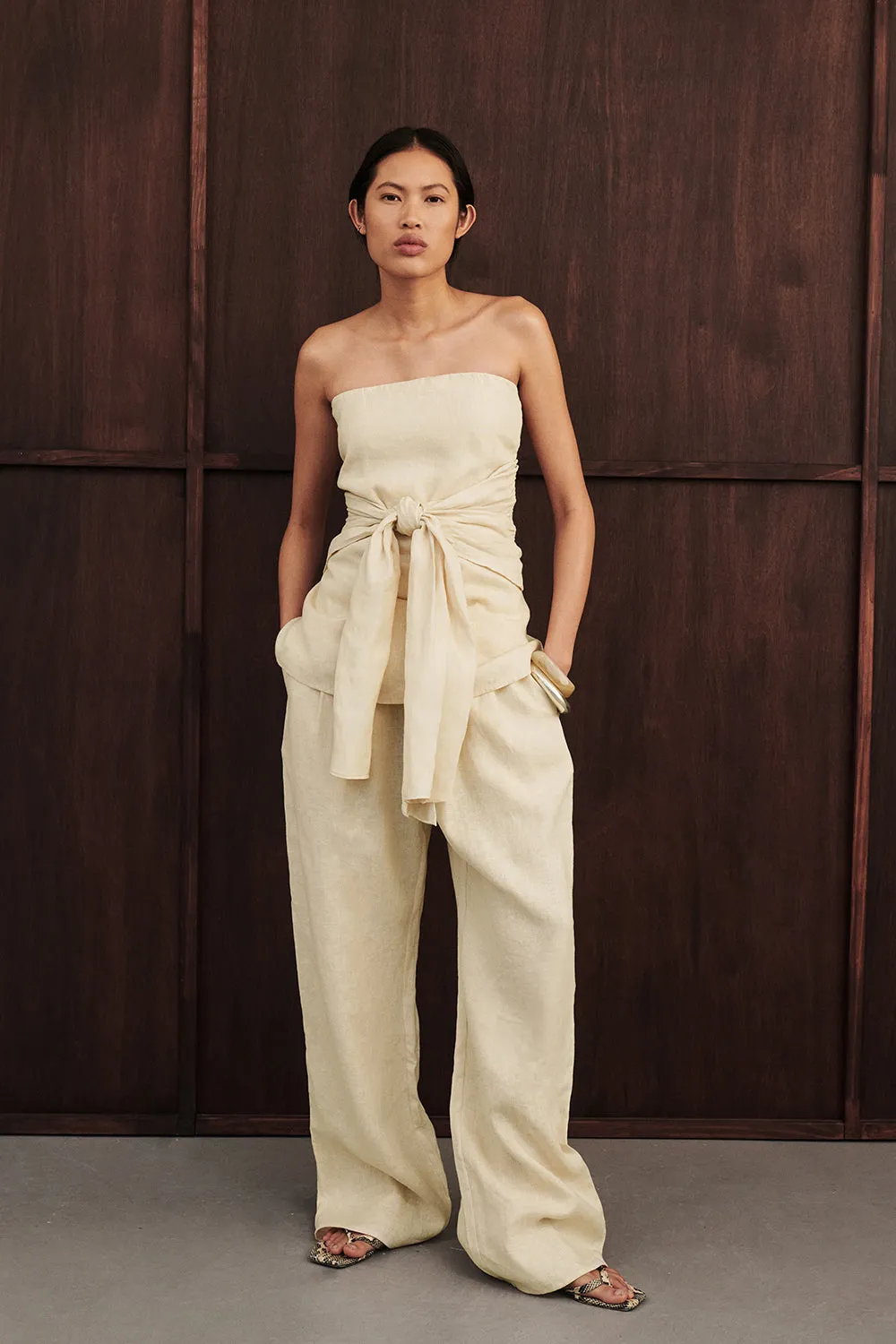 CARLA BUTTERMILK DRAWSTRING LINEN PANT sold by Dissh