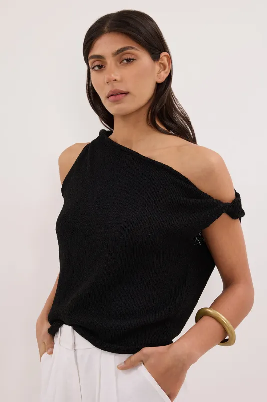 KARA BLACK ASYM KNIT TOP sold by Dissh