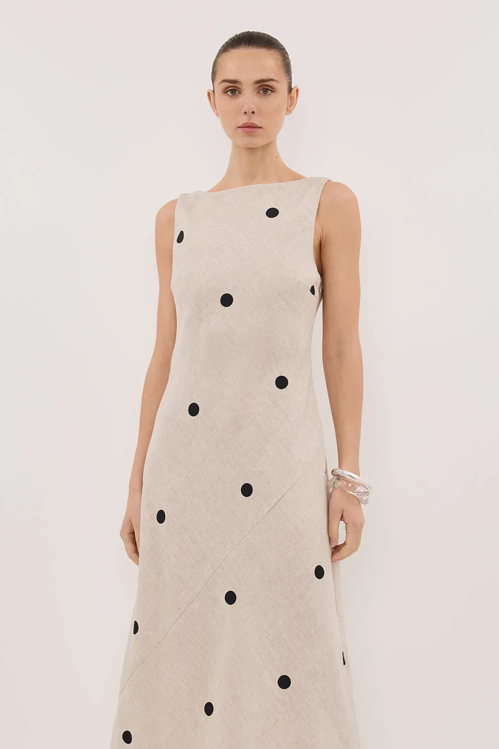 BEVERLY NATURAL SPOT LINEN MIDI DRESS sold by Dissh product image thumbnail 3