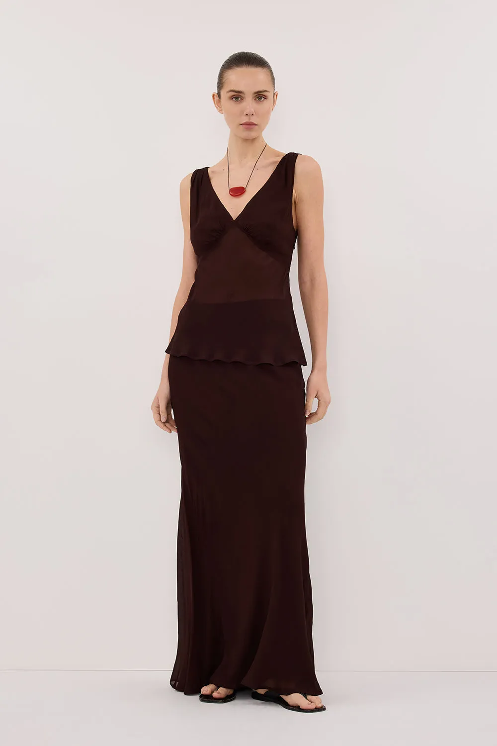 CARLY DARK CHOC MIDI SKIRT sold by Dissh