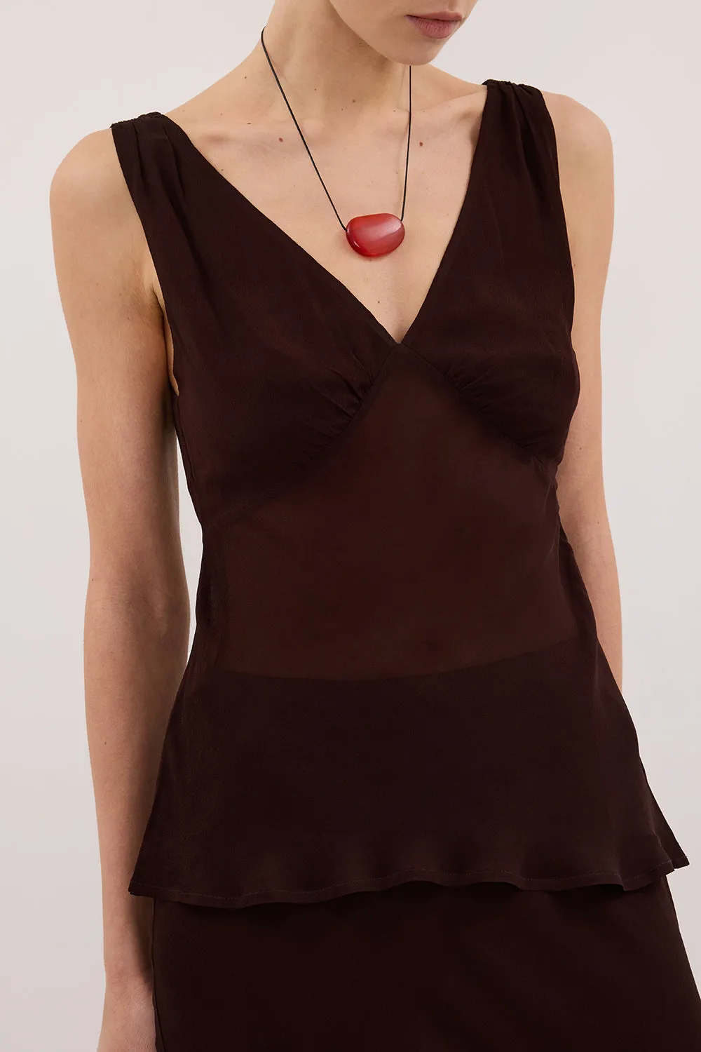 JORJA DARK CHOC SLEEVELESS V NECK TOP sold by Dissh product image thumbnail 5