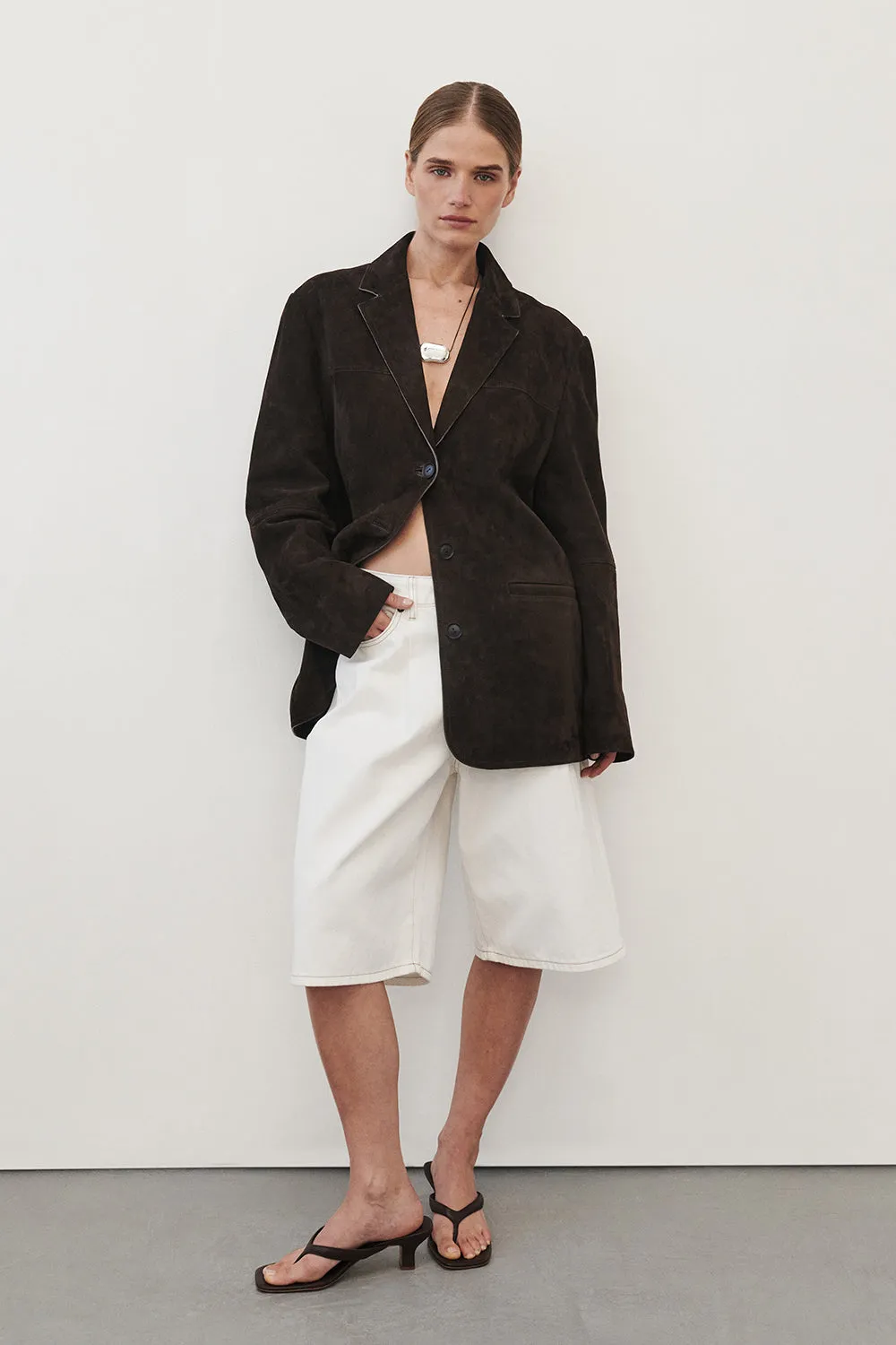 HENDRIX BITTER CHOC OVERSIZED SUEDE LEATHER JACKET sold by Dissh