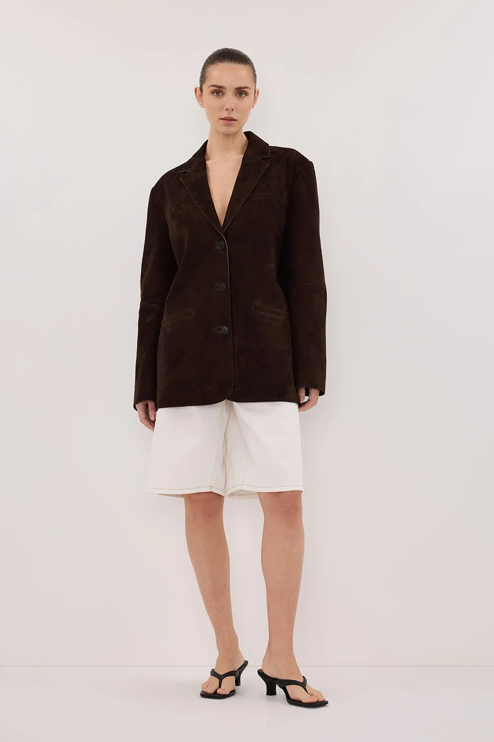 HENDRIX BITTER CHOC OVERSIZED SUEDE LEATHER JACKET sold by Dissh product image thumbnail 2