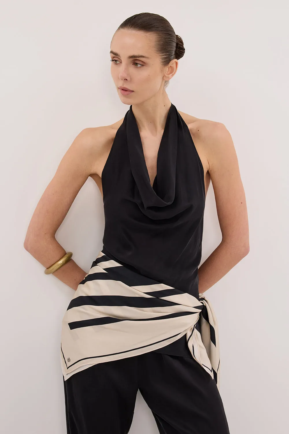 CARLENE BLACK SILK COWL NECK TOP sold by Dissh product image thumbnail 3
