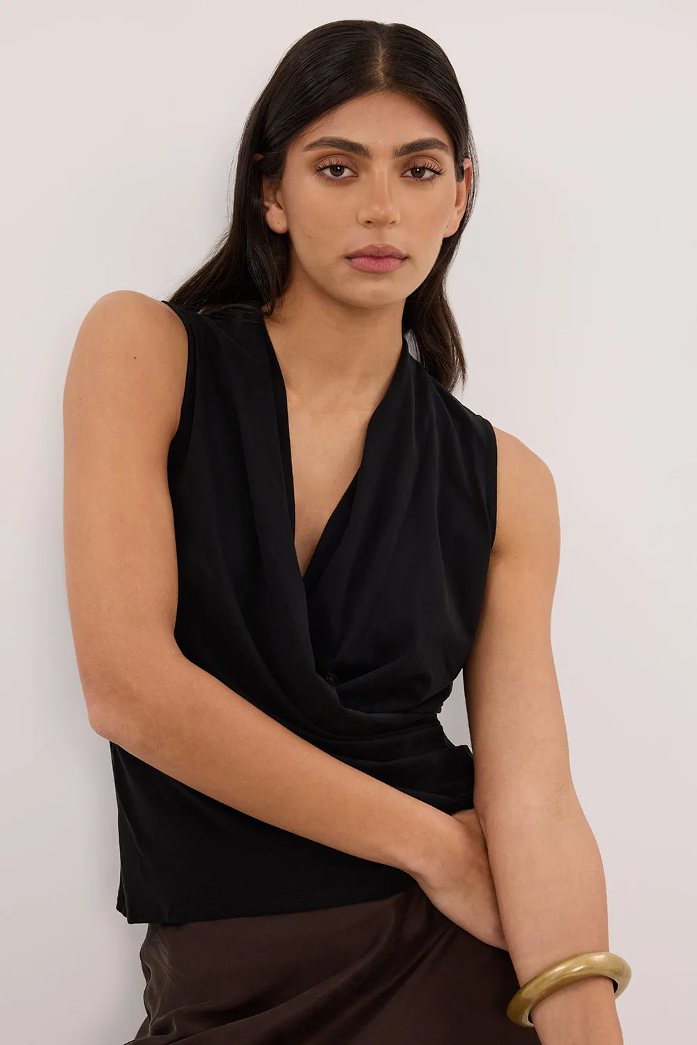 FELICITY BLACK SLEEVELESS WRAP TOP sold by Dissh product image thumbnail 3