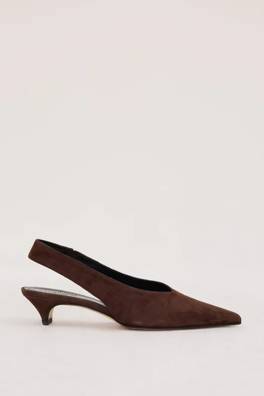 DOF STUDIOS TORY  CHOCOLATE SUEDE HEEL sold by Dissh