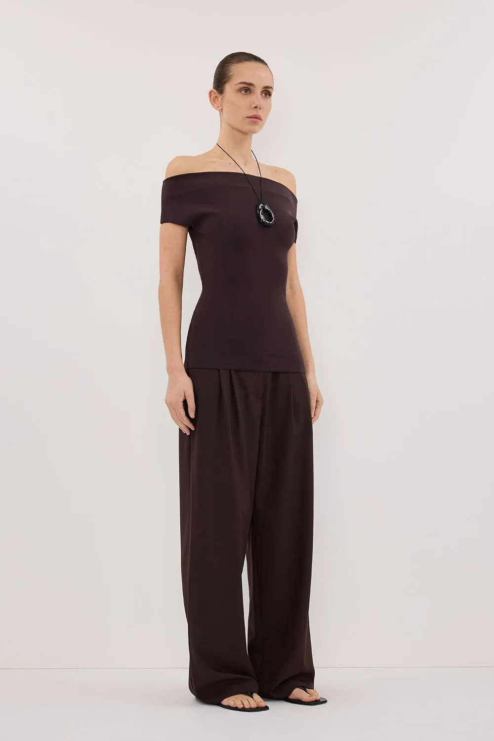 ASTRID BURNT CHOC OFF SHOULDER KNIT TOP sold by Dissh product image thumbnail 4