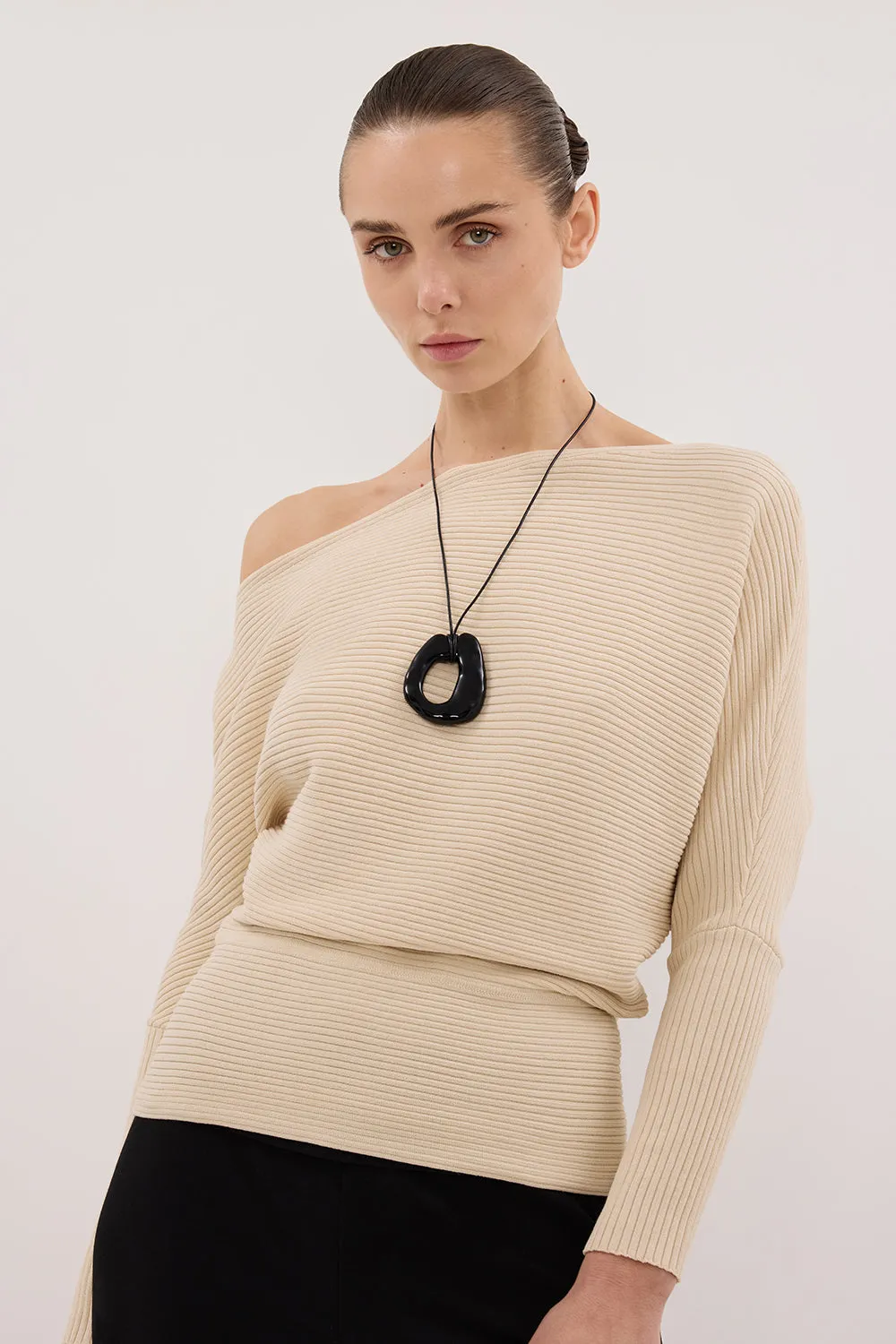 SAGE NATURAL LONG SLEEVE BOAT NECK KNIT TOP sold by Dissh product image thumbnail 3