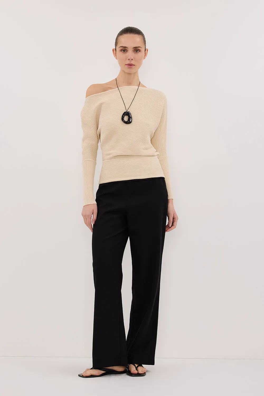 SAGE NATURAL LONG SLEEVE BOAT NECK KNIT TOP sold by Dissh product image thumbnail 2