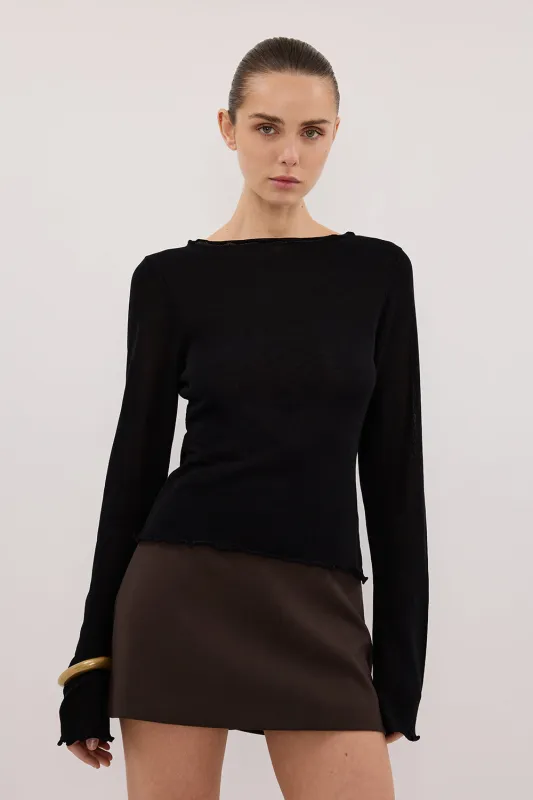 BLAKE BLACK LONG SLEEVE BOAT NECK KNIT TOP sold by Dissh