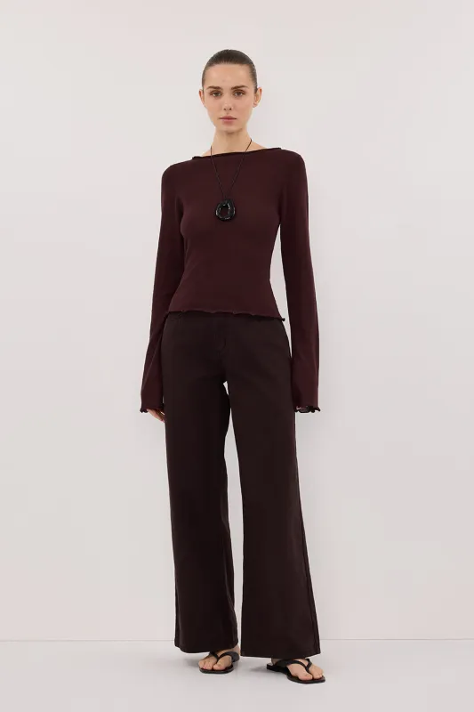 BLAKE PLUM LONG SLEEVE BOAT NECK KNIT TOP sold by Dissh