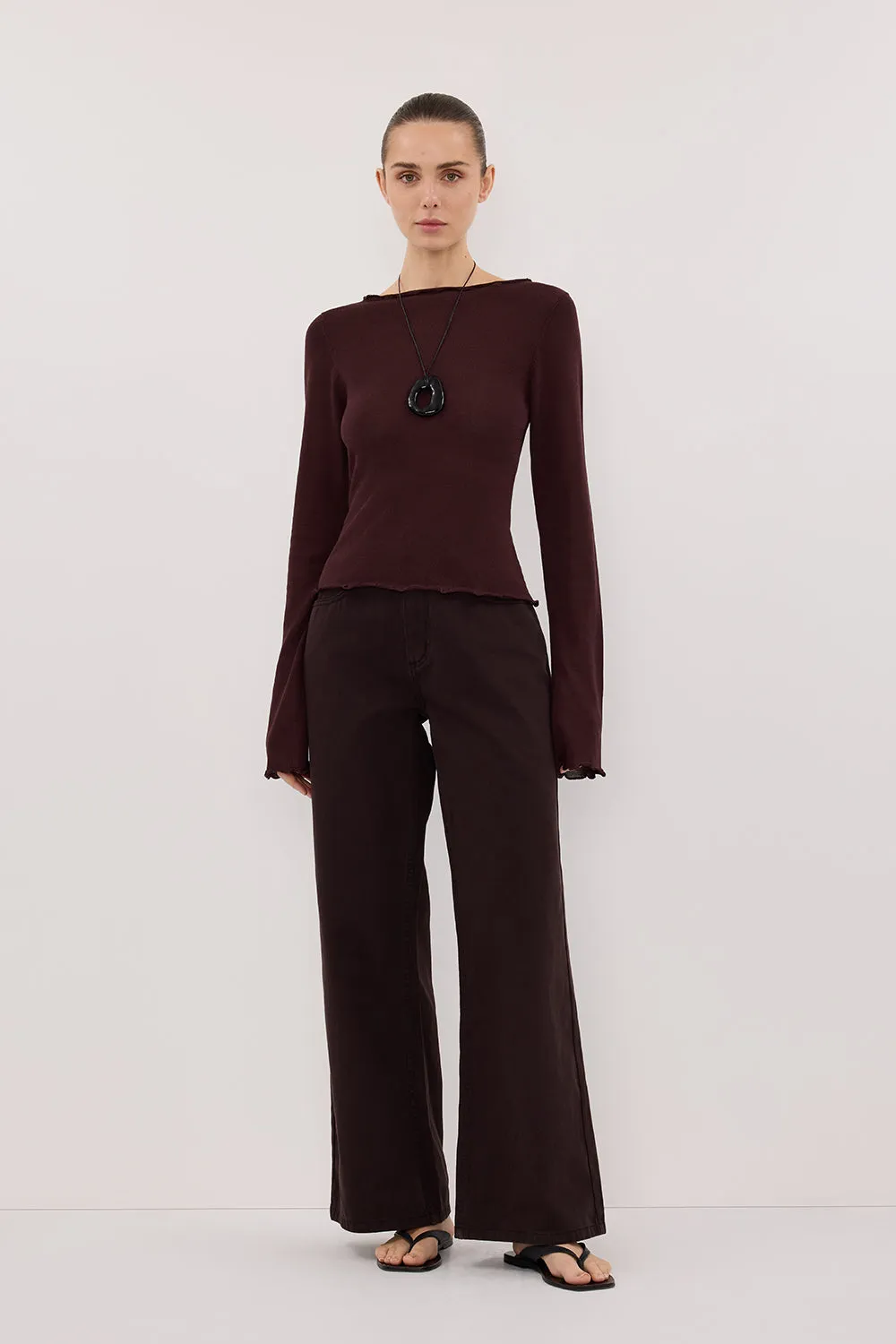 BLAKE PLUM LONG SLEEVE BOAT NECK KNIT TOP sold by Dissh