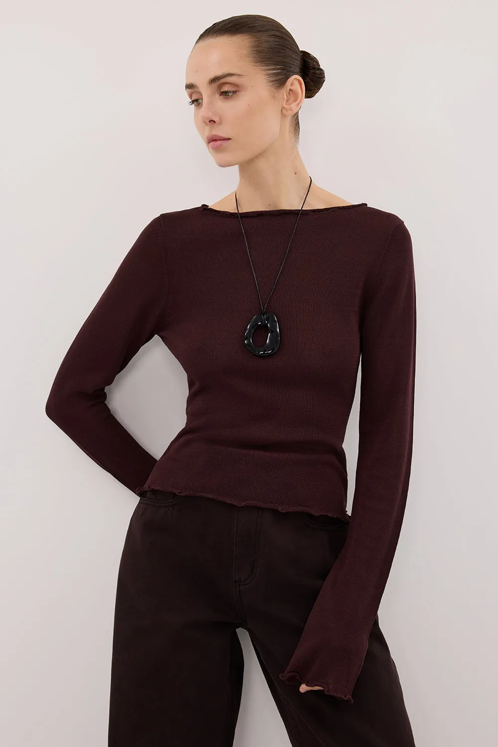 BLAKE PLUM LONG SLEEVE BOAT NECK KNIT TOP sold by Dissh product image thumbnail 3
