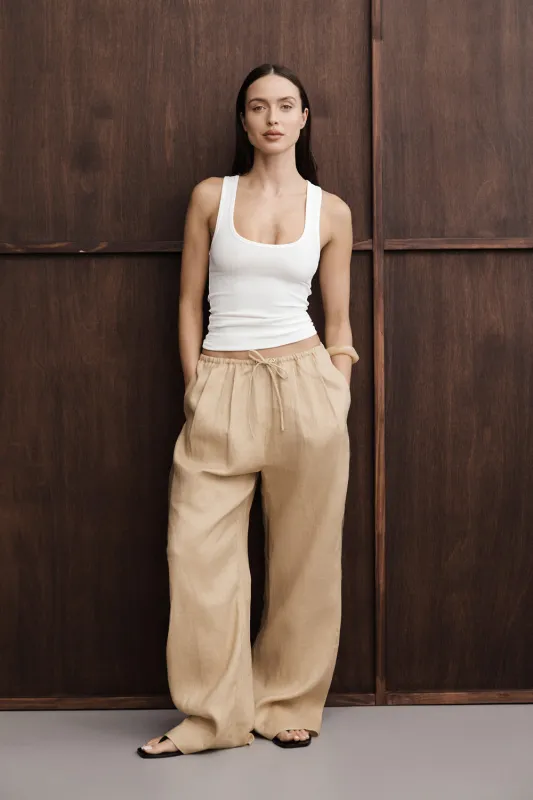 LUNE TAN LINEN PANT sold by Dissh