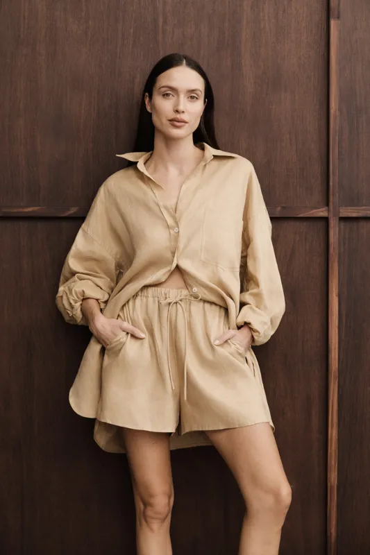 LUNE TAN OVERSIZED LINEN SHIRT sold by Dissh
