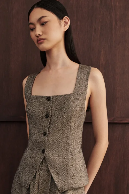 FRANKIE CHOC TWEED SQUARE NECK VEST sold by Dissh