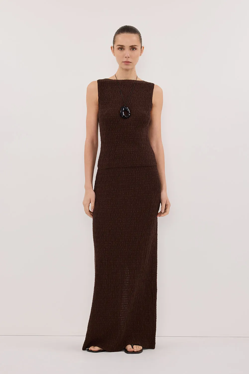 MELISSA CHOCOLATE KNIT MIDI SKIRT sold by Dissh