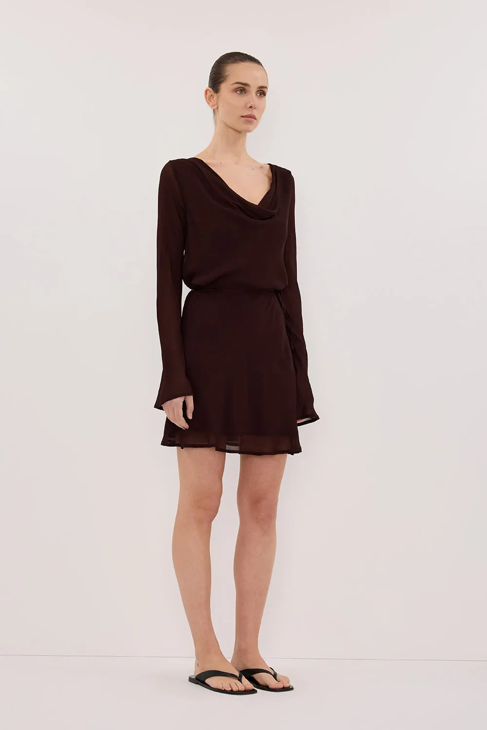 CORFU DARK CHOC SLEEVED MINI DRESS sold by Dissh product image thumbnail 2