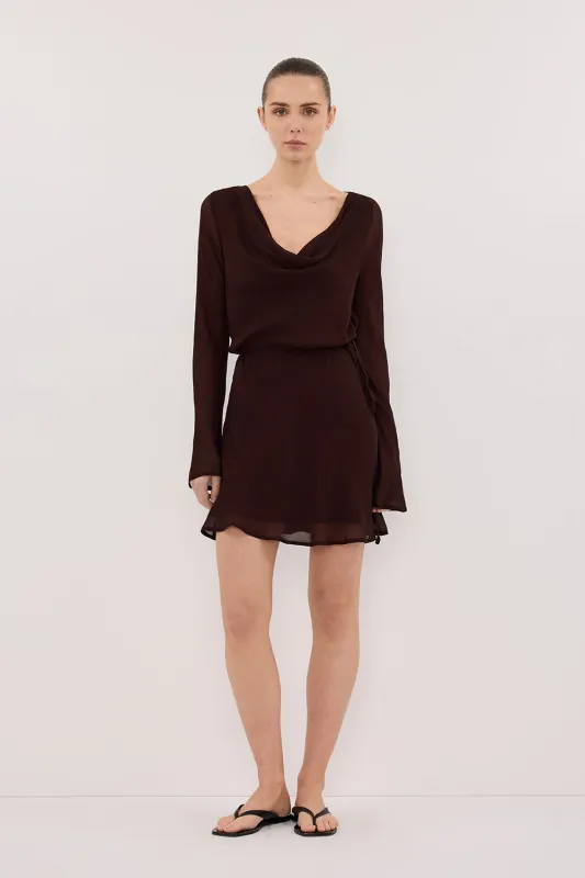 CORFU DARK CHOC SLEEVED MINI DRESS sold by Dissh