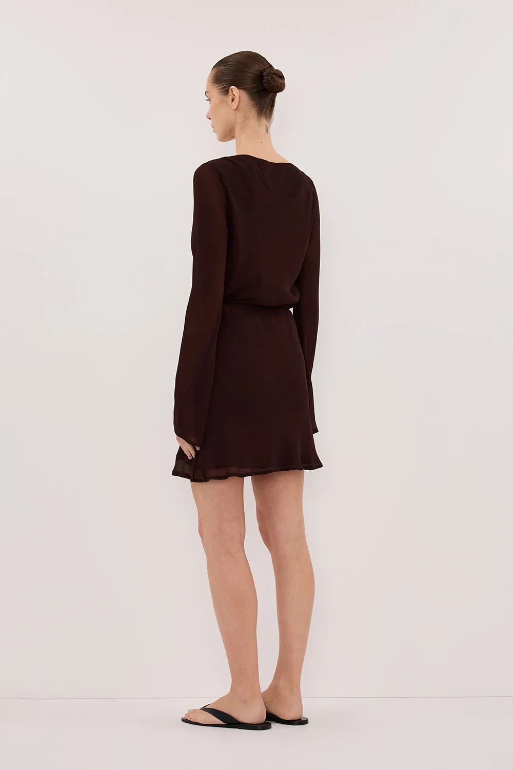 CORFU DARK CHOC SLEEVED MINI DRESS sold by Dissh product image thumbnail 3
