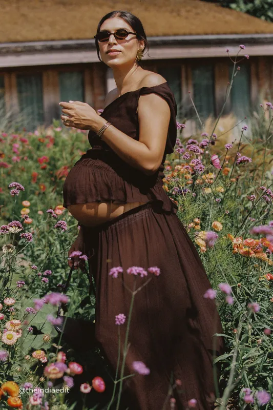 TIANA DARK CHOC MIDI SKIRT sold by Dissh