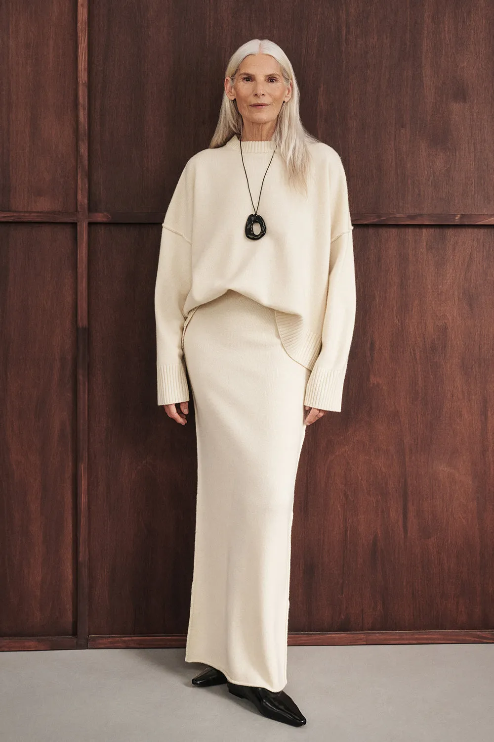 PAIGE CREAM WOOL KNIT MIDI SKIRT sold by Dissh