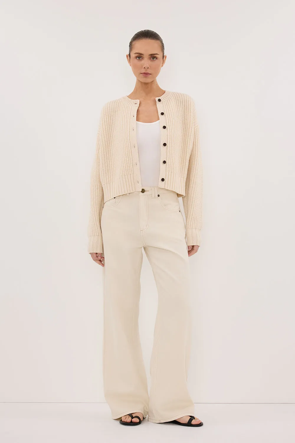 EVALINA SANDSTONE KNIT CARDIGAN sold by Dissh