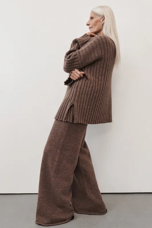 TUCSON MOCHA WIDE LEG KNIT PANT sold by Dissh