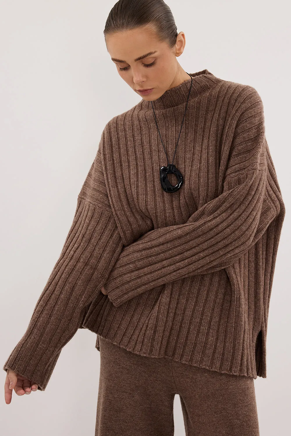 TUCSON MOCHA HIGH NECK KNIT JUMPER sold by Dissh product image thumbnail 3