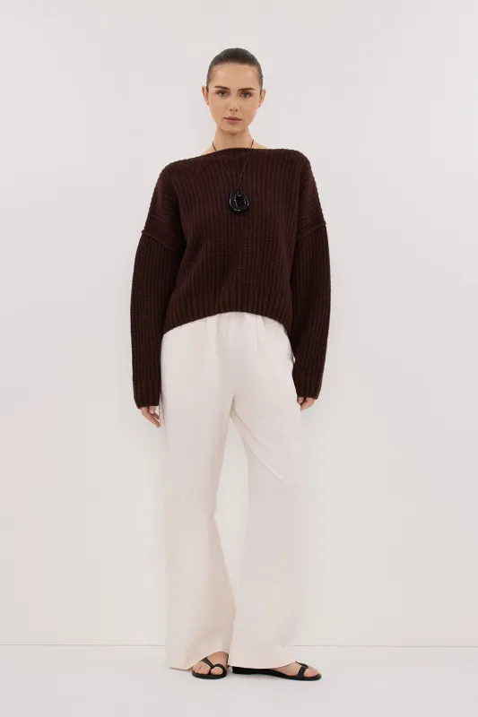 LIN CHOCOLATE BOAT NECK KNIT JUMPER sold by Dissh