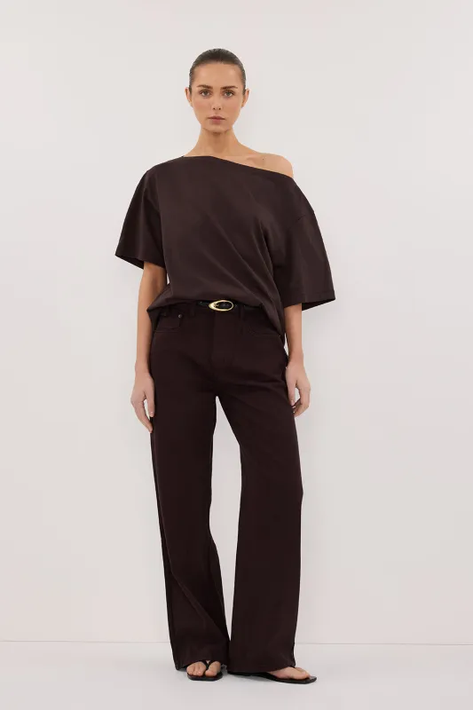 ESME BITTER CHOC ASYM BOAT NECK TEE sold by Dissh