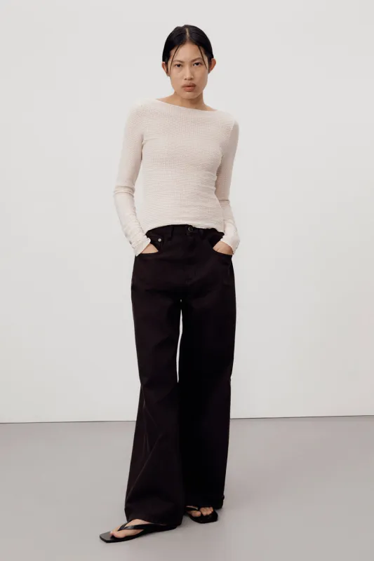 LILY STONE LONG SLEEVE BOAT NECK TEXTURED TOP sold by Dissh