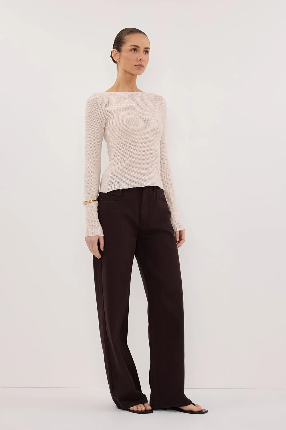 LILY STONE LONG SLEEVE BOAT NECK TEXTURED TOP sold by Dissh product image thumbnail 4