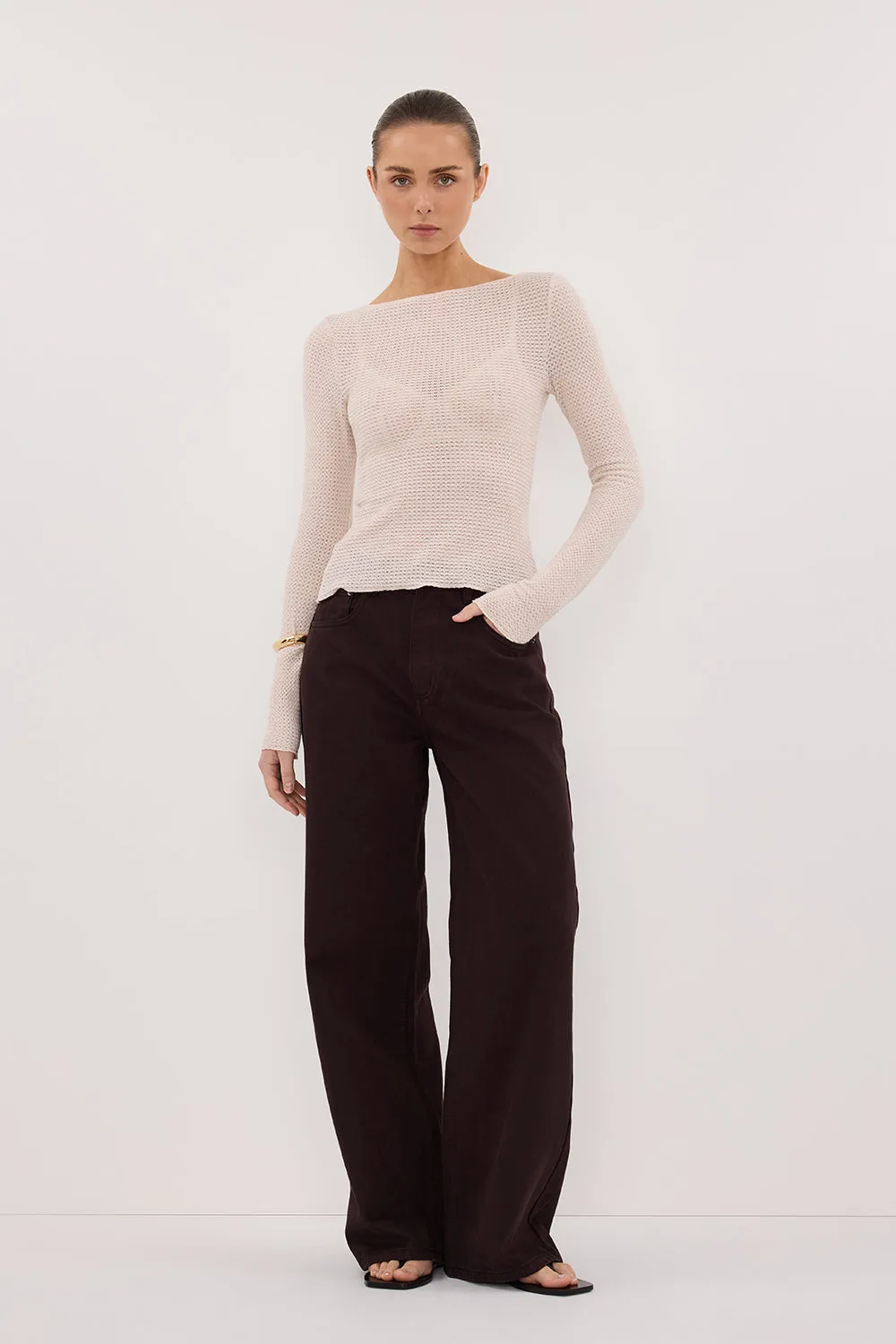 LILY STONE LONG SLEEVE BOAT NECK TEXTURED TOP sold by Dissh product image thumbnail 2