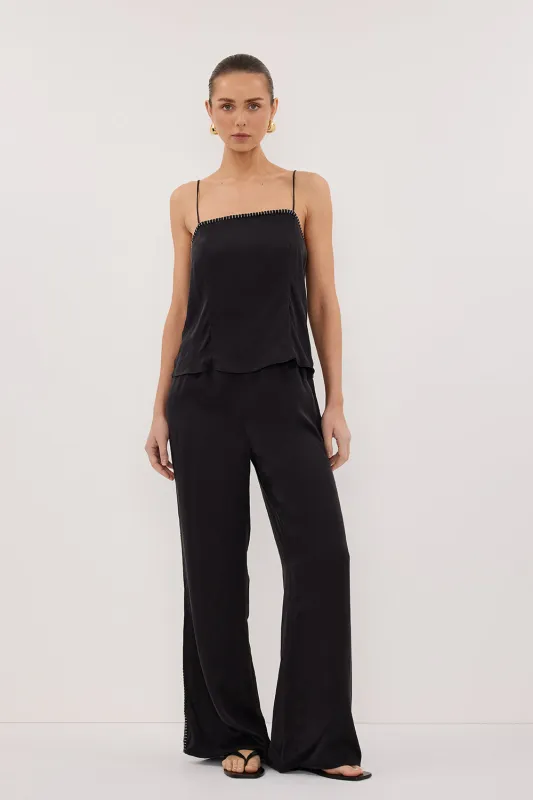 PIPER BLACK SLEEVELESS SILK STITCH DETAIL CAMI TOP sold by Dissh