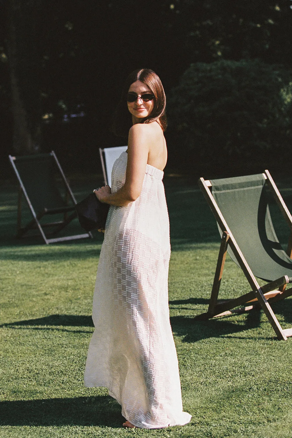 ELBA WHITE SHEER STRAPLESS DRESS sold by Dissh