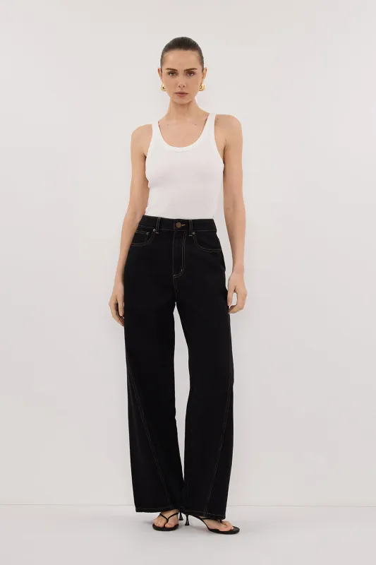 CARSON JET BLACK WIDE LEG JEAN sold by Dissh