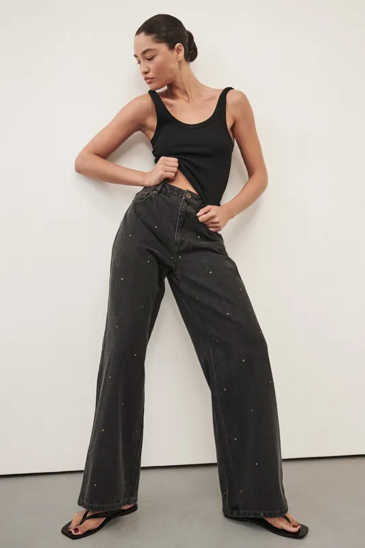 REAGAN 2.0 BLACK RINSE EYELET SLOUCHY JEAN sold by Dissh