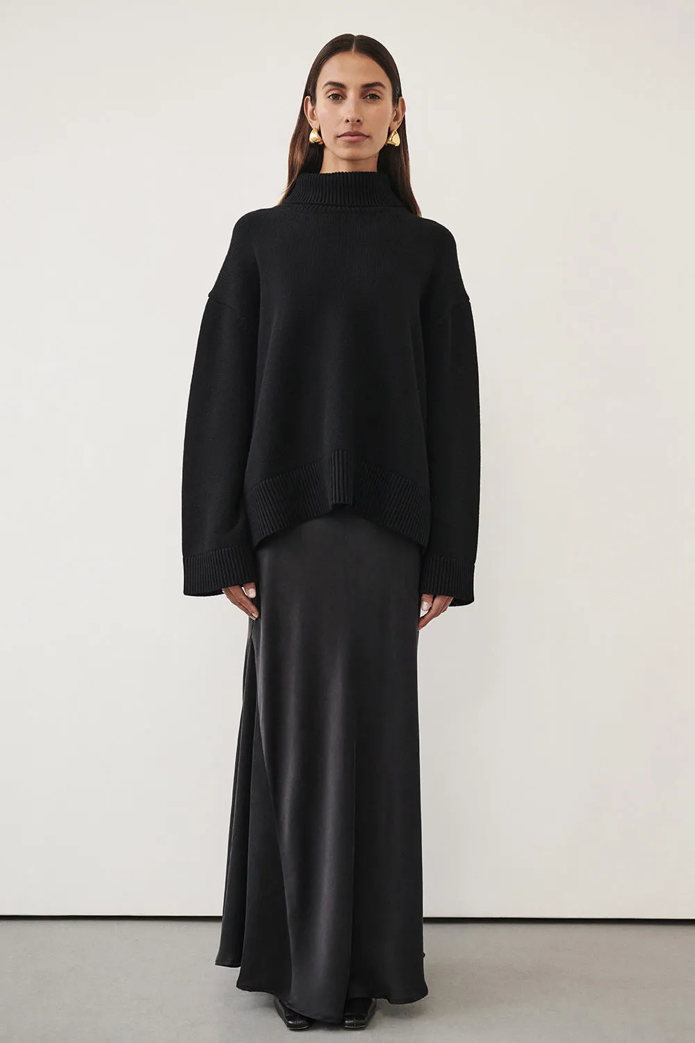 ELLA BLACK TURNBACK NECK KNIT JUMPER sold by Dissh