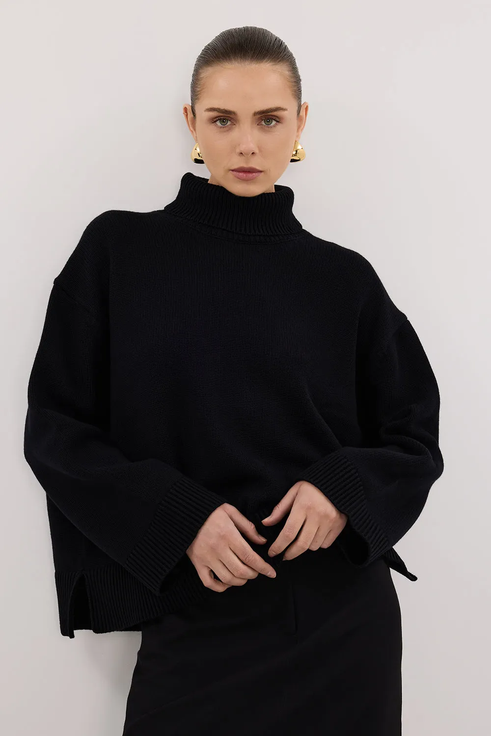 ELLA BLACK TURNBACK NECK KNIT JUMPER sold by Dissh product image thumbnail 3