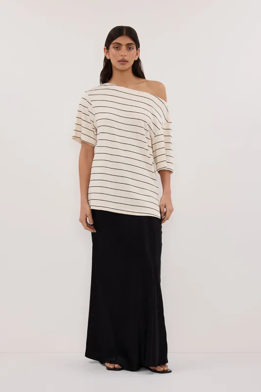 ESME OFF WHITE STRIPE ASYM TEE sold by Dissh